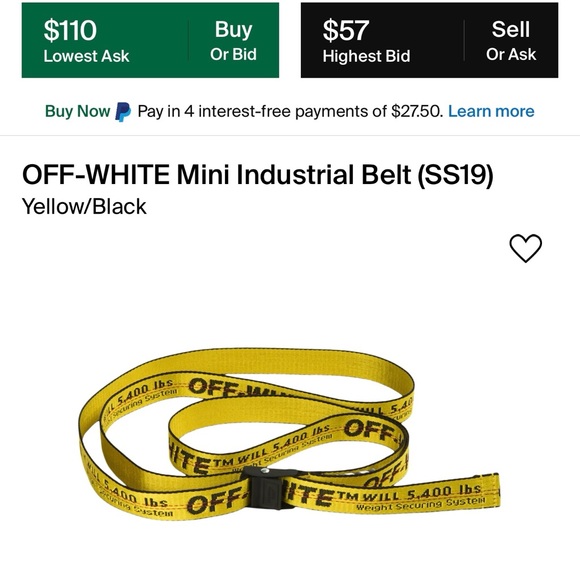 EUC Unisex One Size Off-White Mini Industrial Belt SS19 In Yellow & Black Color - Picture 2 of 14